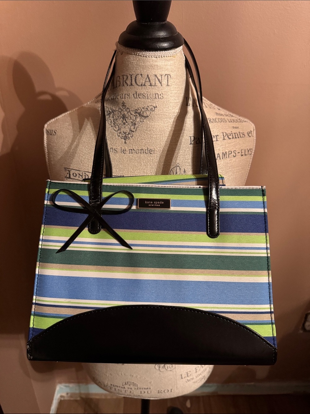 kate spade Striped Canvas Shoulder Bag in Blue, Green & Navy